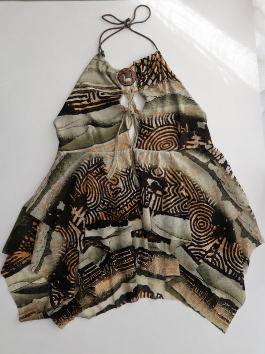 A003: “where have you been all my liiiiiife” | Y2K abstract riri hanky hem cami - sage multi