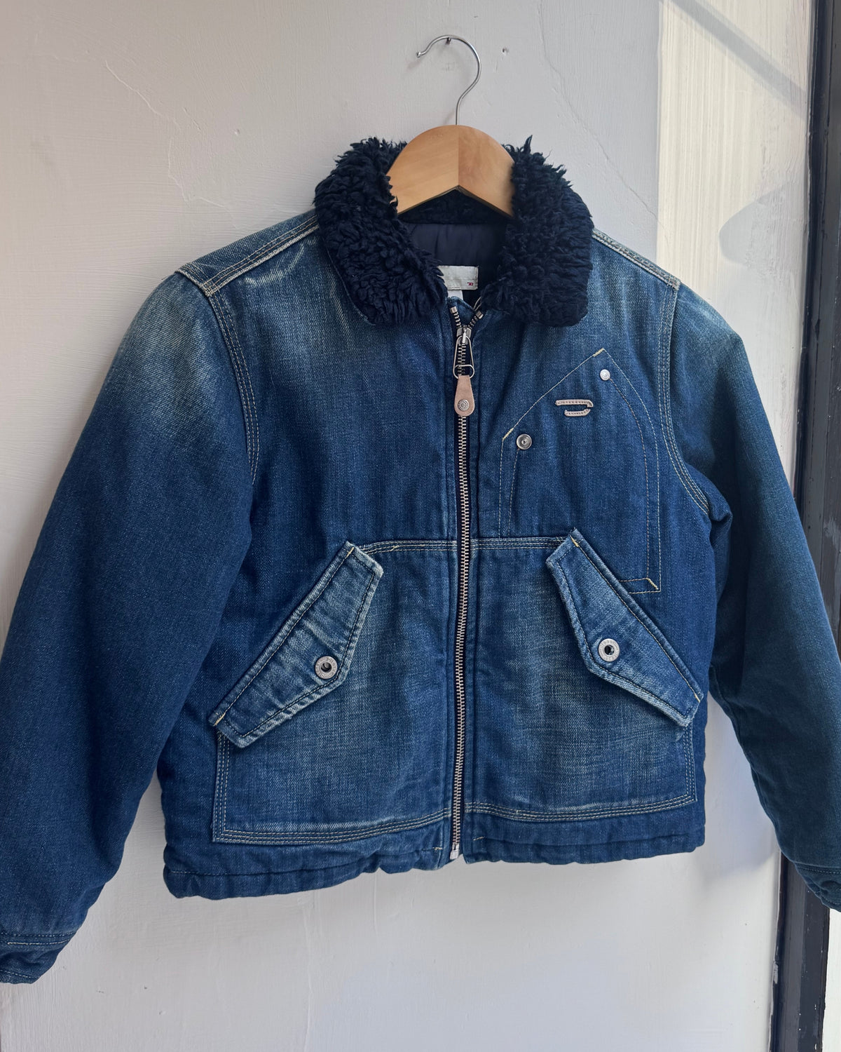 B012 - vintage diesel denim utility jacket teddy collar